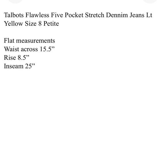 Talbots Flawless Five Pocket Stretch Denim Lt Yellow Jeans Size 8 Petite - Picture 5 of 5